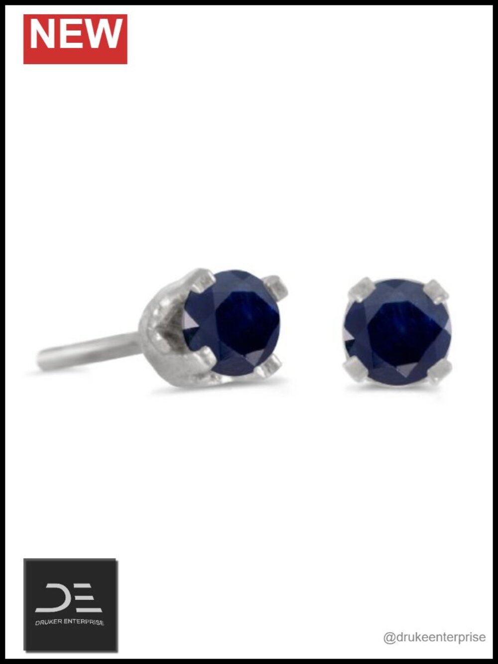 Genuine Sapphire Stud Earrings 14k White Gold 0.18ct
